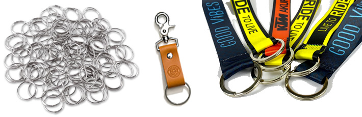 varias argolla para llaveros y llaveros de cuero y de cinta lanyards en que se usa argollas llavero