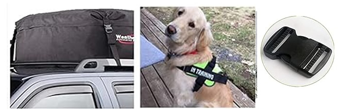 hebilla tip top 25 mm aplicado a correas para perro y bolsos