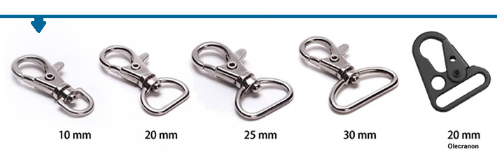 Todos los mosquetones que disponemos y marcado el mosqueton de 10mm