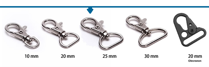Todos los mosquetones que disponemos y marcado el mosqueton de 20mm